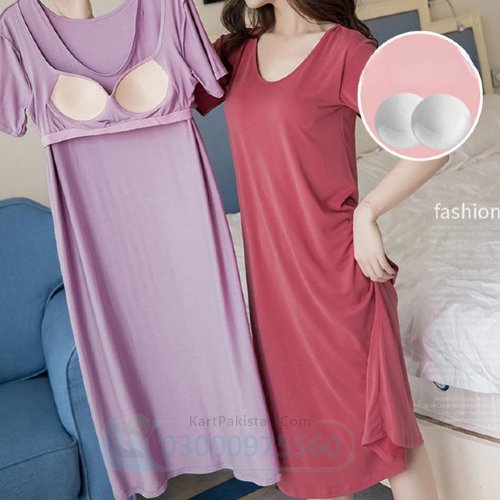 Comfy Chic Casual Long Sleep Shirt with Soft & Stylish Built-in Bra - Free Size