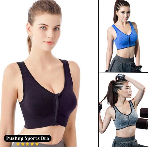 Soft Foam Pearl Zipper Pushup Sports Fitness Bra for Women And Girls