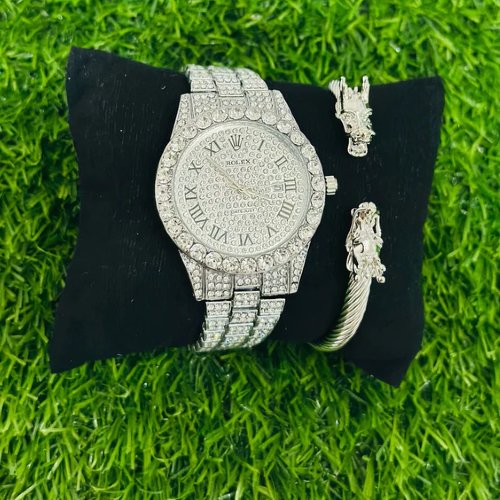 Rolex iced out Silver with Dragon Bracelet