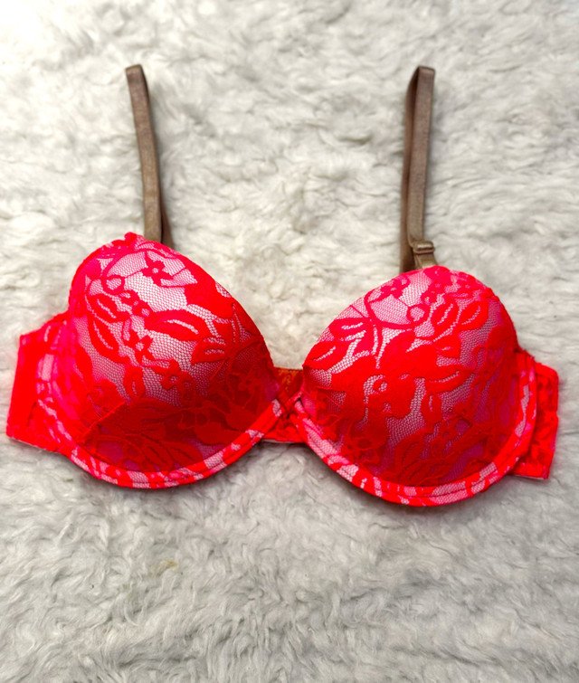 Pink Floral Casual Padded Bra - Red