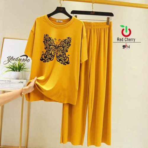 Green Butterfly T-Shirt with White Printed Capri Night Suit for Girls