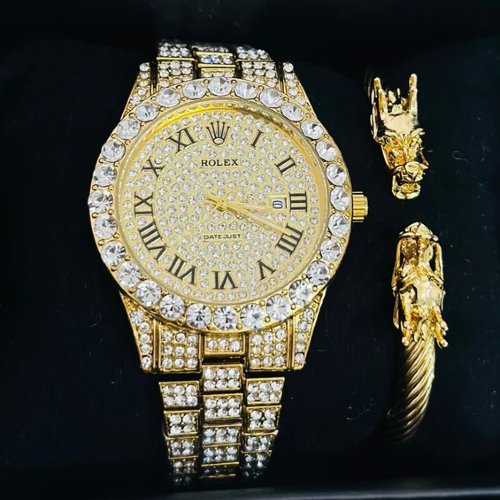 Rolex Iced Out Golden With Dragon Bracelet