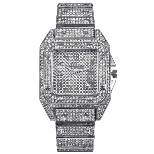 Elegant Frost Iced-out Square Stone Watch