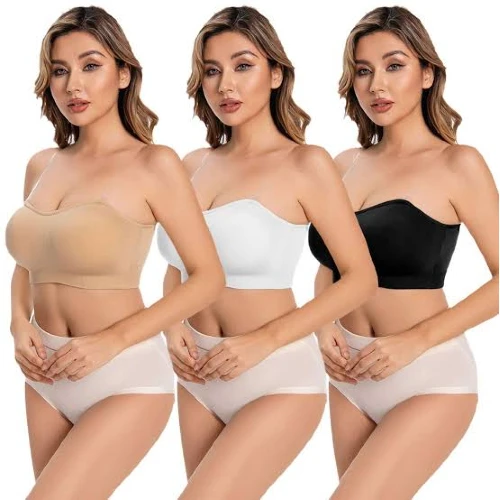 Cotton Back Strips Padded Tube Bra