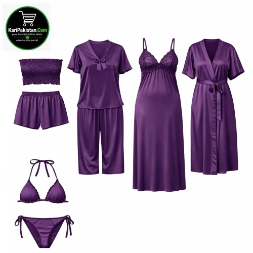 Lina Luxury Bridal Silk 5pcs Nightgown Set
